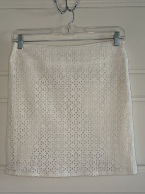 Darjoni White Cotton Eyelet Overlay Pencil Skirt Banana Size 10 Women Preppy